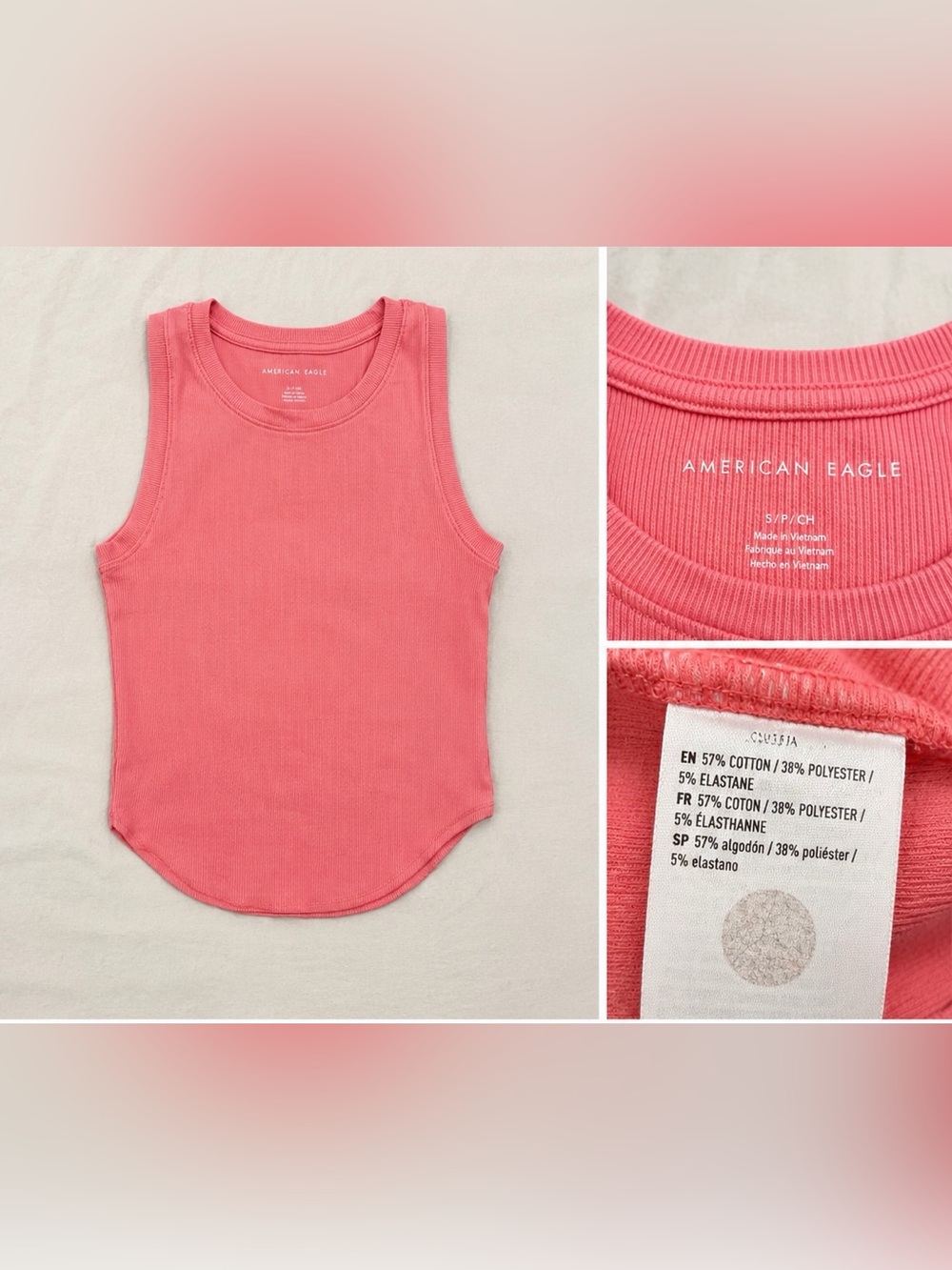 American Eagle Ribbed Tank Top Size S Peachy Coral